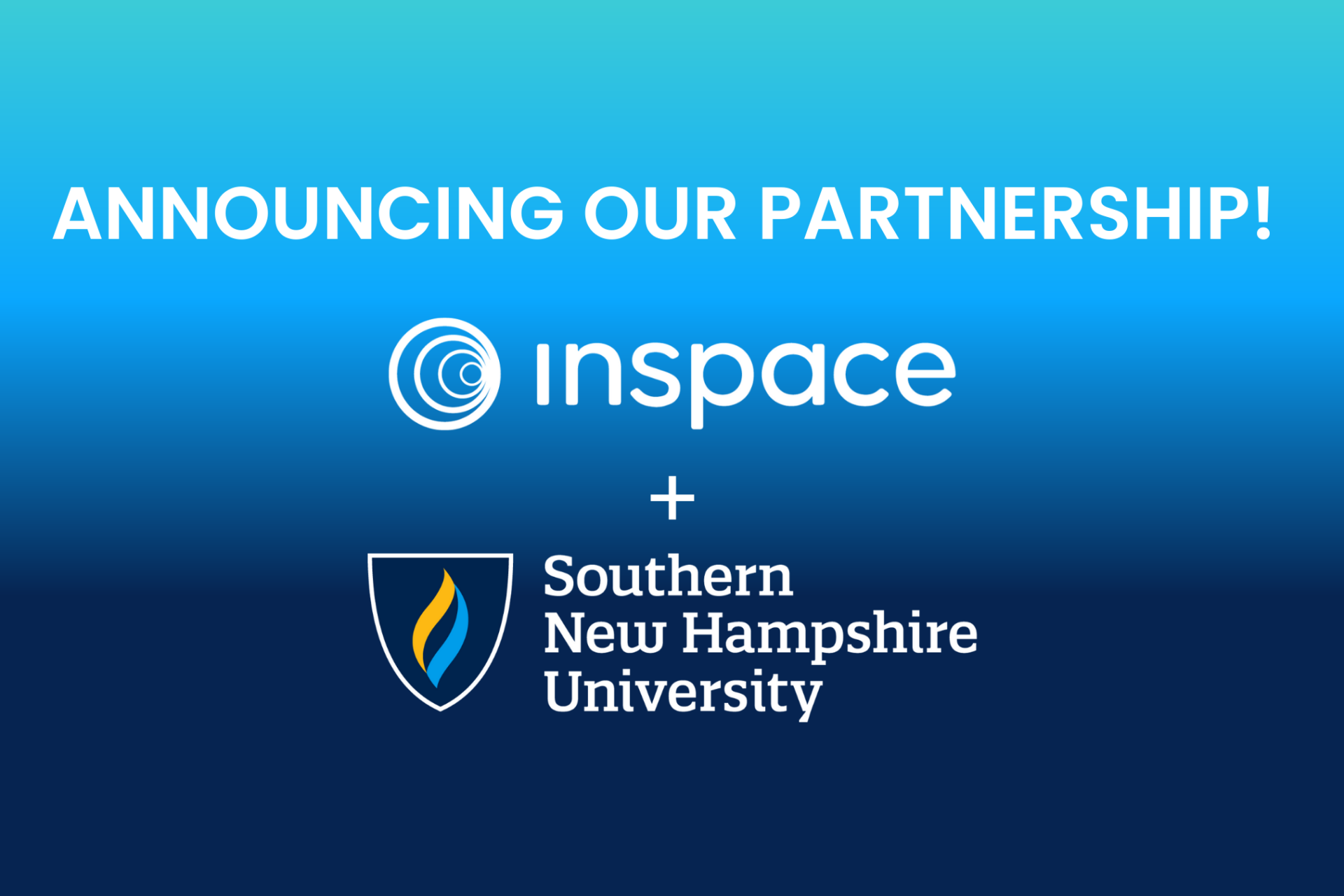 Annoucning our partnership! InSpace and Southern New Hampshire University logos are shown against a gradient of the InSpace and SNHU colors.